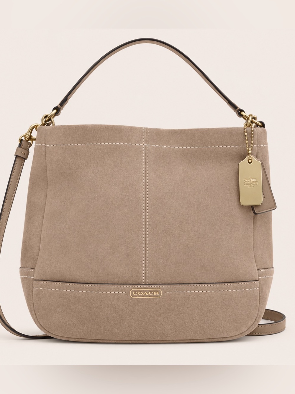 Coach Metallic Champagne Leather Hobo Crossbody Bag
